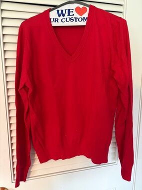 Women's Red V-Neck Sweater - Classic Lightweight Knit